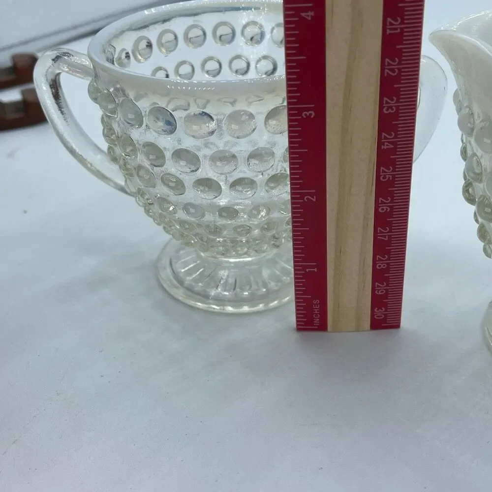 Vintage Anchor Hoking Moonstone Opalescent Hobnail Glass creamer & sugar